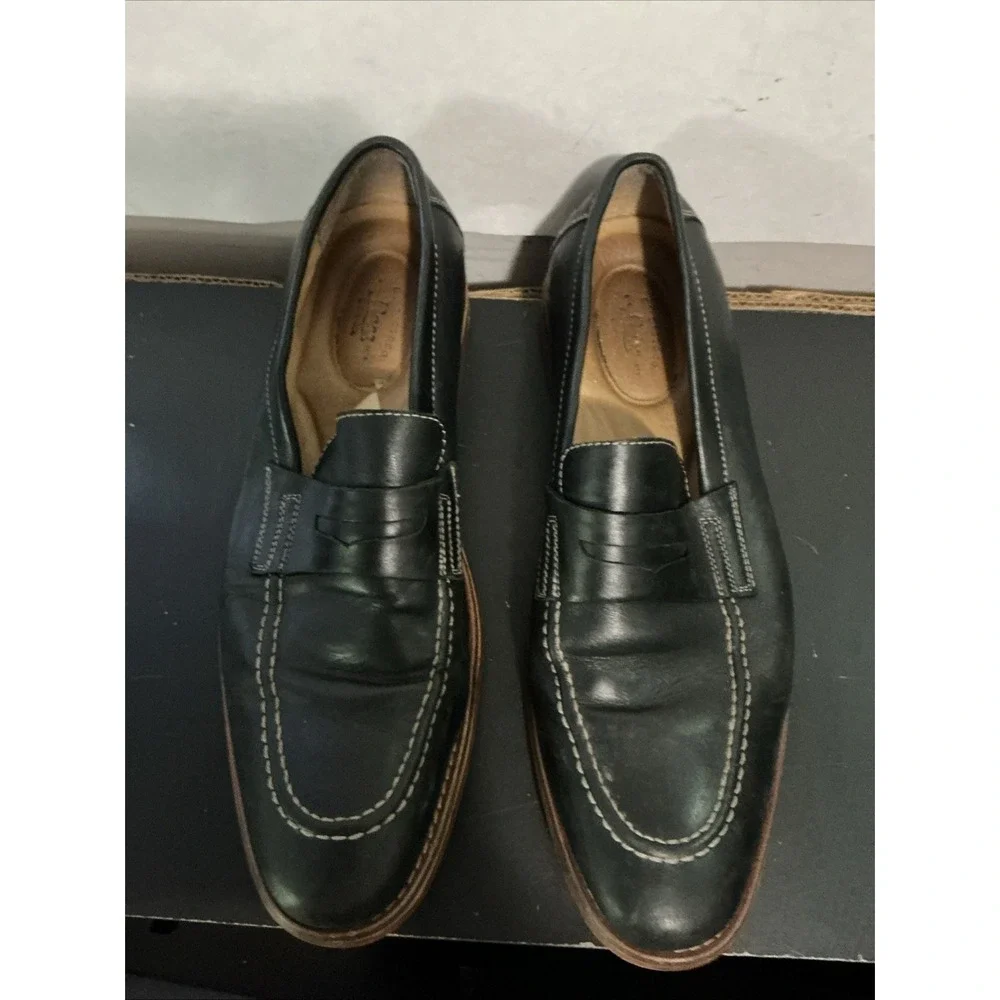 BASS 11 M Men's Shoes Penny Loafers Black Leather Stitch Modern Classic DAMAGED